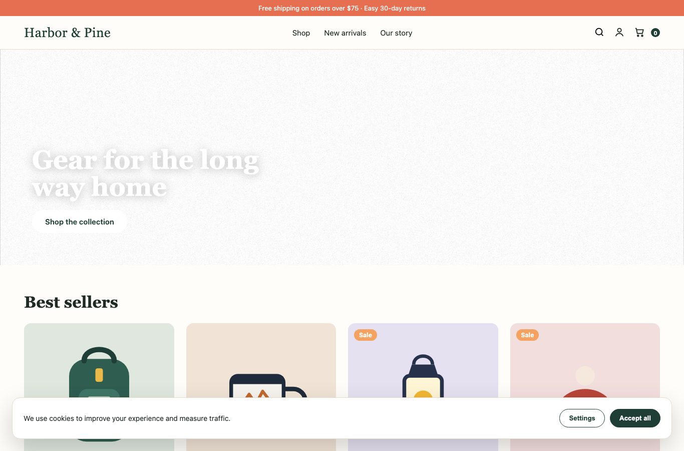 The sample store's home page as our browser loaded it