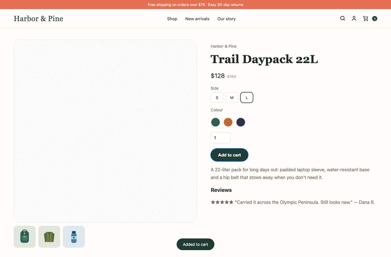 Add to cart with the keyboard: the page at this step