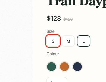 Choose options and quantity: the element that fails, outlined